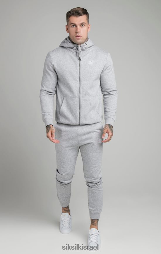 SikSilk לבוש 008V2F452 קפוצ'ון אפור חיוני עם צוואר משפך עם רוכסן גברים