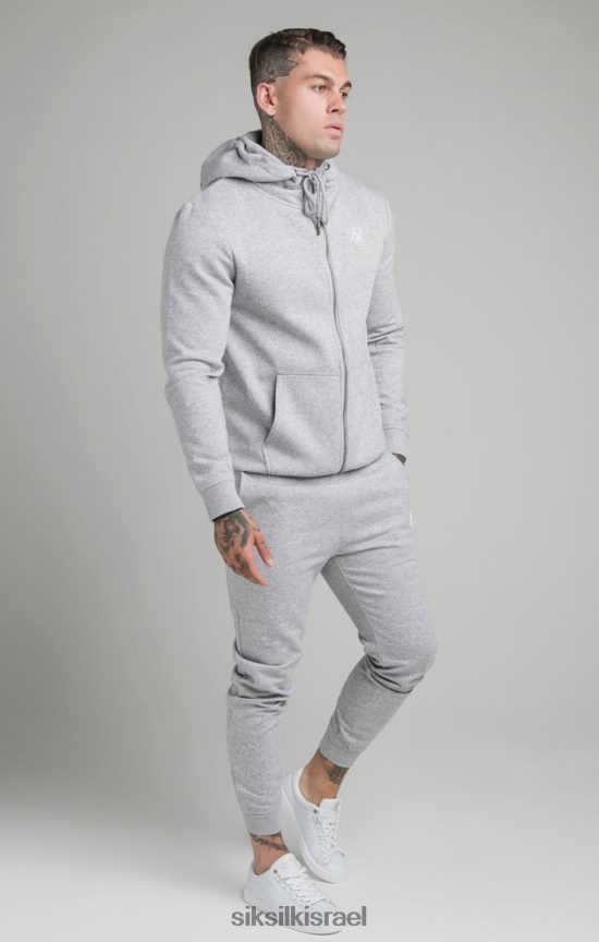 SikSilk לבוש 008V2F452 קפוצ'ון אפור חיוני עם צוואר משפך עם רוכסן גברים