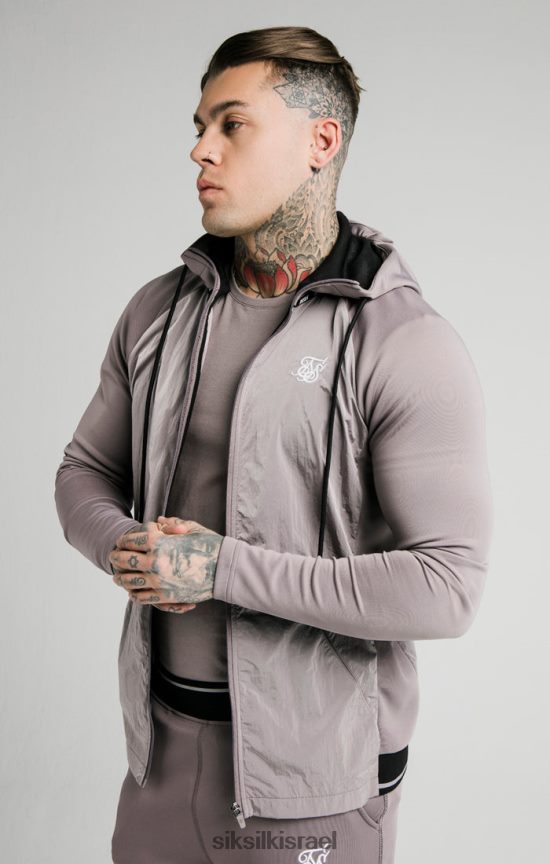 SikSilk לבוש 008V2F453 להתאים קפוצ'ון דרך רוכסן ניילון כתוש - אפור גברים