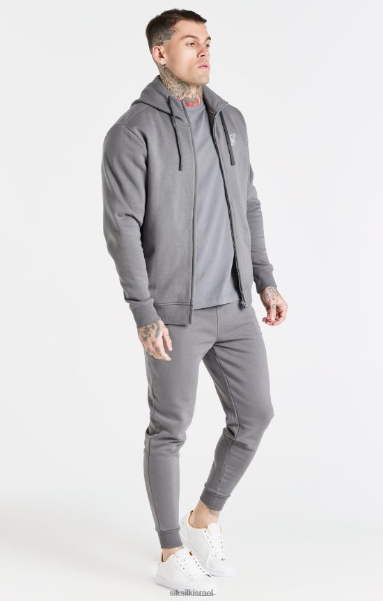 SikSilk לבוש 008V2F454 קפוצ'ון אפור חיוני עם צוואר משפך עם רוכסן גברים