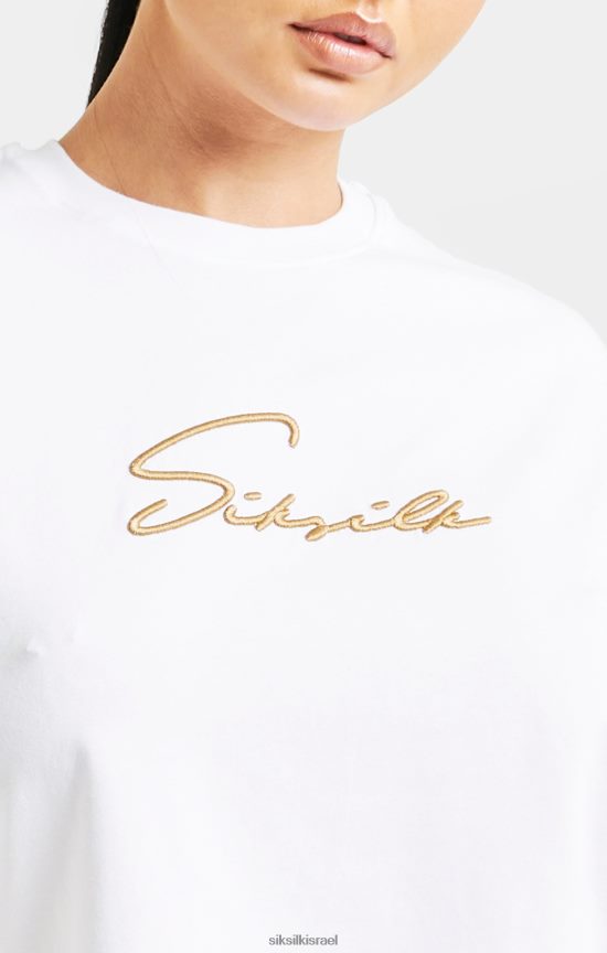 SikSilk לבוש 008V2F45 טי קרופ חתימה לבנה נשים