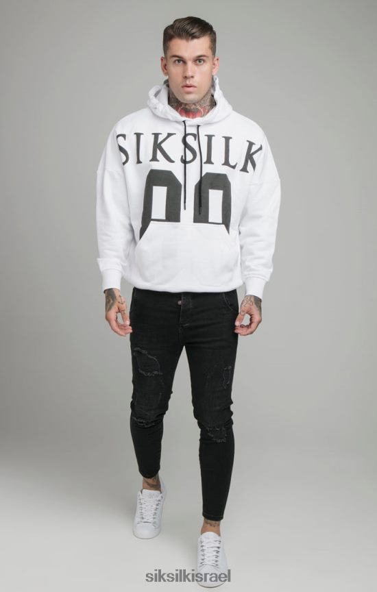 SikSilk לבוש 008V2F460 קפוצ'ון בהתאמה רגועה לכתף לבנה גברים