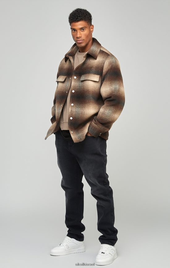 SikSilk לבוש 008V2F467 חולצת לבוש מודפסת לוגו חום גברים