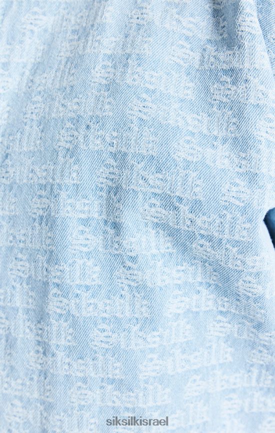 SikSilk לבוש 008V2F471 מעיל בומבר ג'ינס בצבע ג'קארד כחול גברים