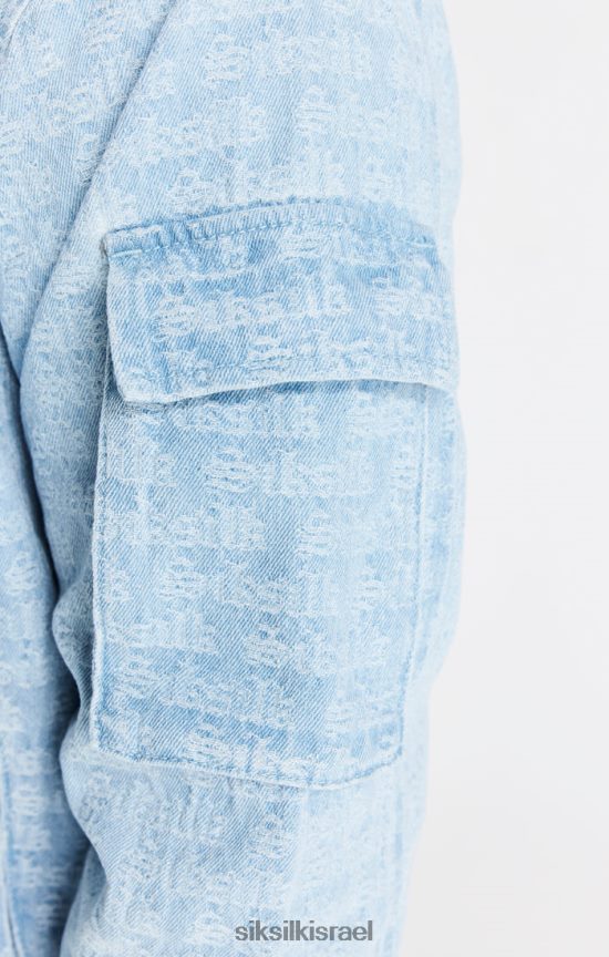 SikSilk לבוש 008V2F471 מעיל בומבר ג'ינס בצבע ג'קארד כחול גברים