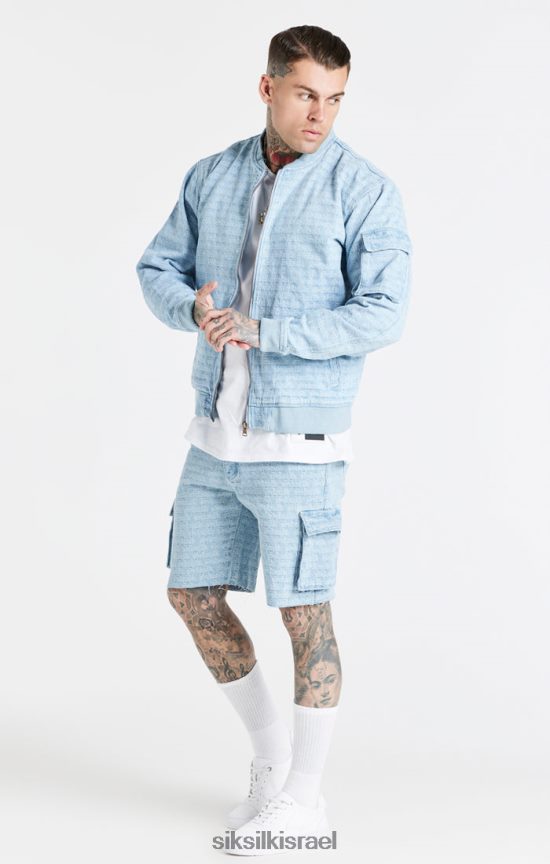 SikSilk לבוש 008V2F471 מעיל בומבר ג'ינס בצבע ג'קארד כחול גברים