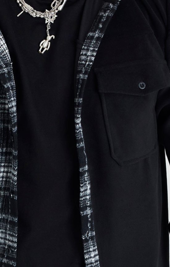 SikSilk לבוש 008V2F490 חולצה שחורה עם קפוצ'ון ניגודיות גברים