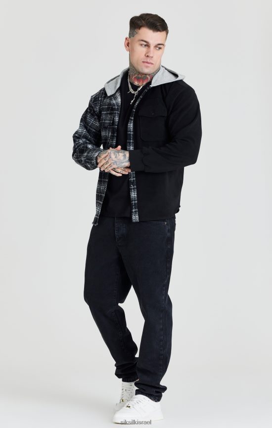 SikSilk לבוש 008V2F490 חולצה שחורה עם קפוצ'ון ניגודיות גברים