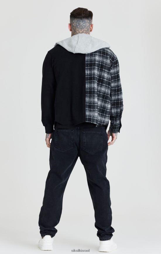 SikSilk לבוש 008V2F490 חולצה שחורה עם קפוצ'ון ניגודיות גברים