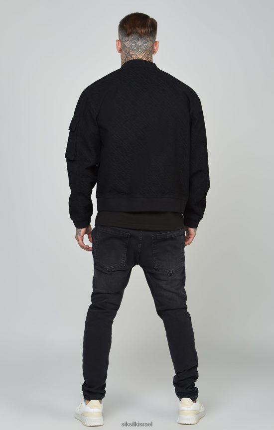 SikSilk לבוש 008V2F491 ז'קט בומבר ג'ינס עם לוגו חוזר שחור גברים