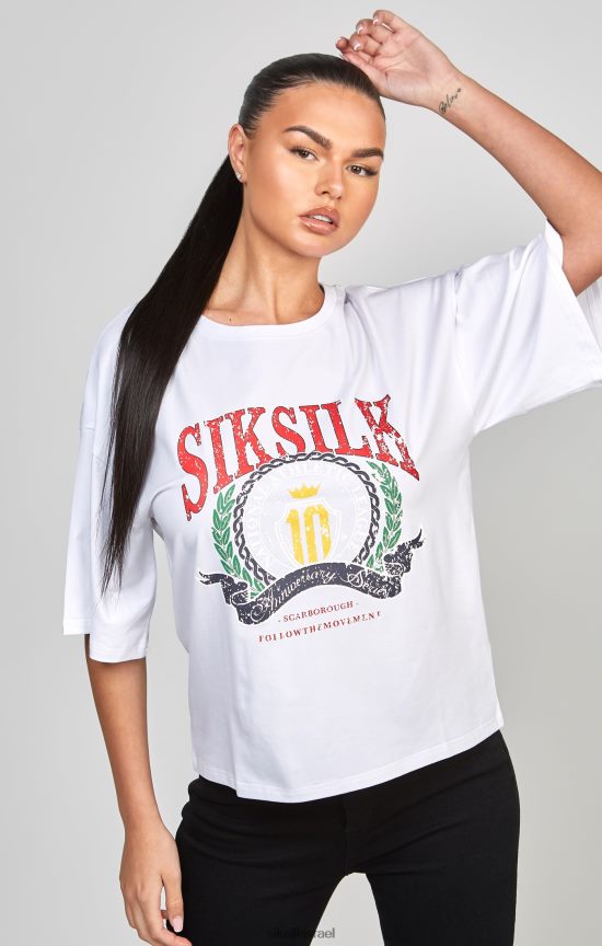 SikSilk לבוש 008V2F53 חולצת טריקו לבנה בוורסיטי קרופ נשים