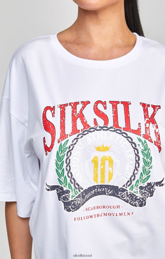 SikSilk לבוש 008V2F53 חולצת טריקו לבנה בוורסיטי קרופ נשים