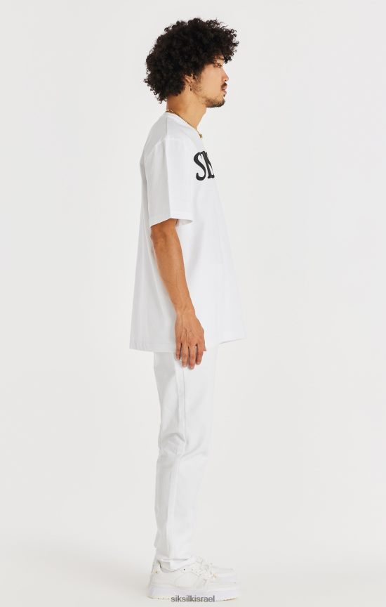 SikSilk לבוש 008V2F547 ג'ינס לבן בגזרה ישרה גברים