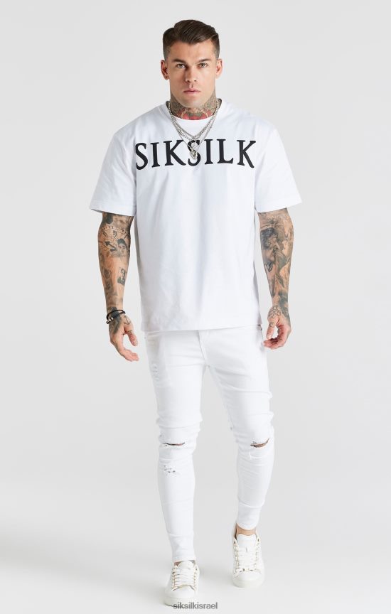 SikSilk לבוש 008V2F553 סקיני ג'ינס חיוני לבן במצוקה גברים