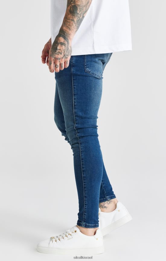 SikSilk לבוש 008V2F556 סקיני ג'ינס חיוני שטוף כחול גברים