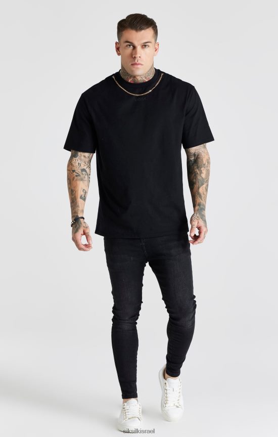 SikSilk לבוש 008V2F557 סקיני ג'ינס חיוני בשטיפה שחורה גברים