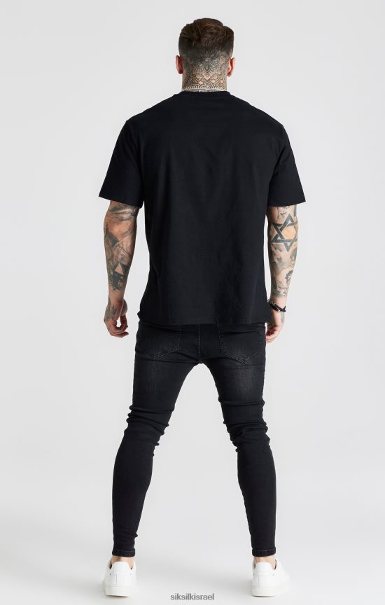 SikSilk לבוש 008V2F557 סקיני ג'ינס חיוני בשטיפה שחורה גברים