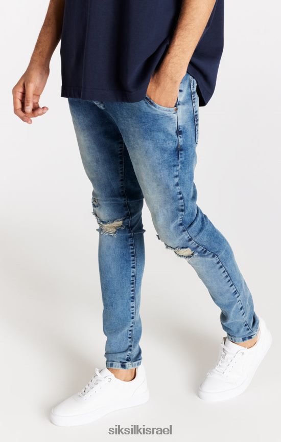 SikSilk לבוש 008V2F558 ג'ינס סליים בכושר כחול בהיר במצוקה גברים