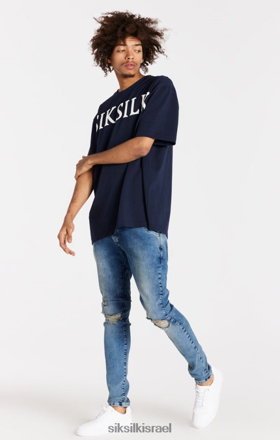 SikSilk לבוש 008V2F558 ג'ינס סליים בכושר כחול בהיר במצוקה גברים