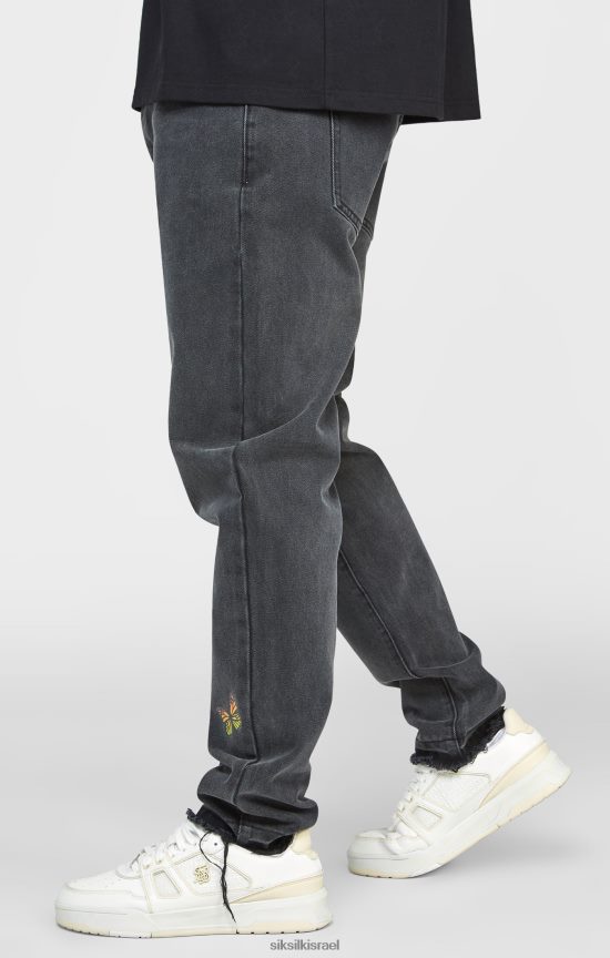 SikSilk לבוש 008V2F562 ג'ינס בהתאמה ישרה של פרפר שחור גברים