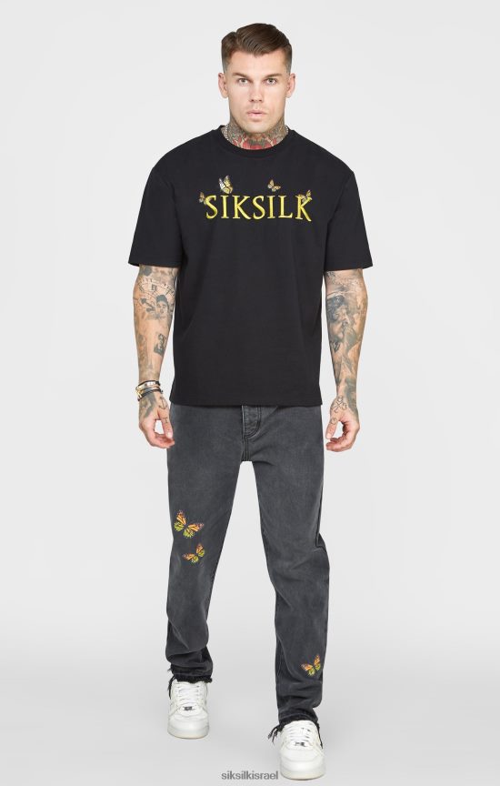 SikSilk לבוש 008V2F562 ג'ינס בהתאמה ישרה של פרפר שחור גברים