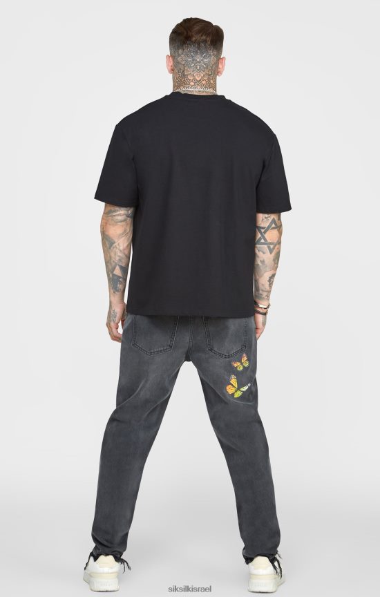 SikSilk לבוש 008V2F562 ג'ינס בהתאמה ישרה של פרפר שחור גברים