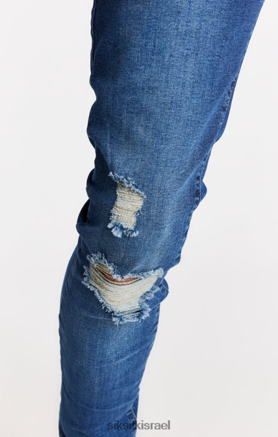 SikSilk לבוש 008V2F563 ג'ינס בגזרה בגזרה כחולה במצוקה גברים