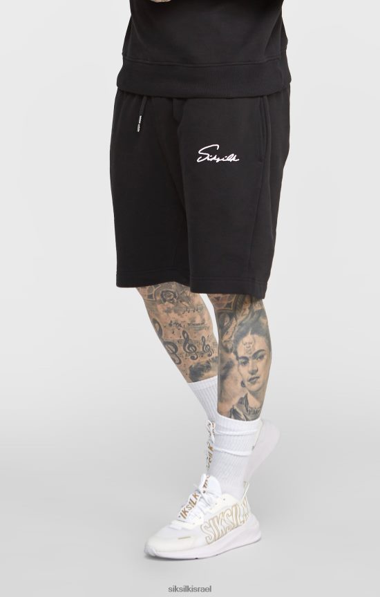 SikSilk לבוש 008V2F581 רקמת כתב שחור קצר גברים