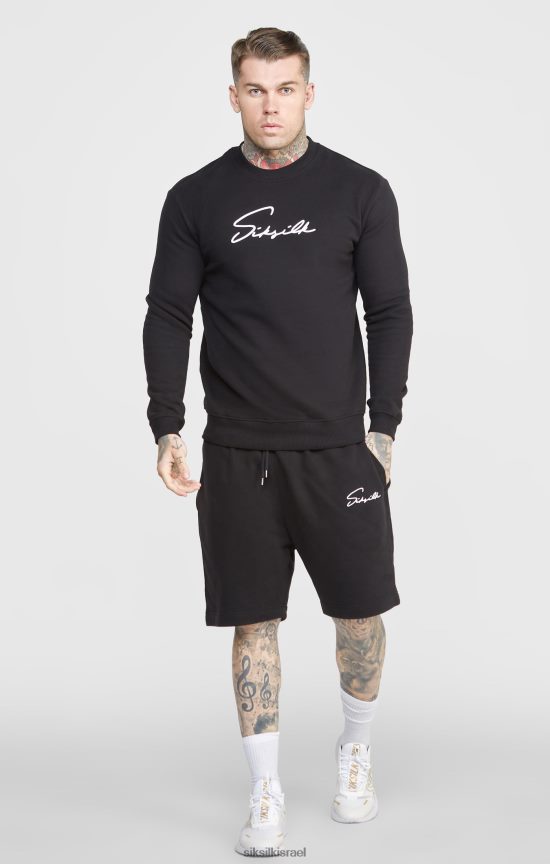 SikSilk לבוש 008V2F581 רקמת כתב שחור קצר גברים