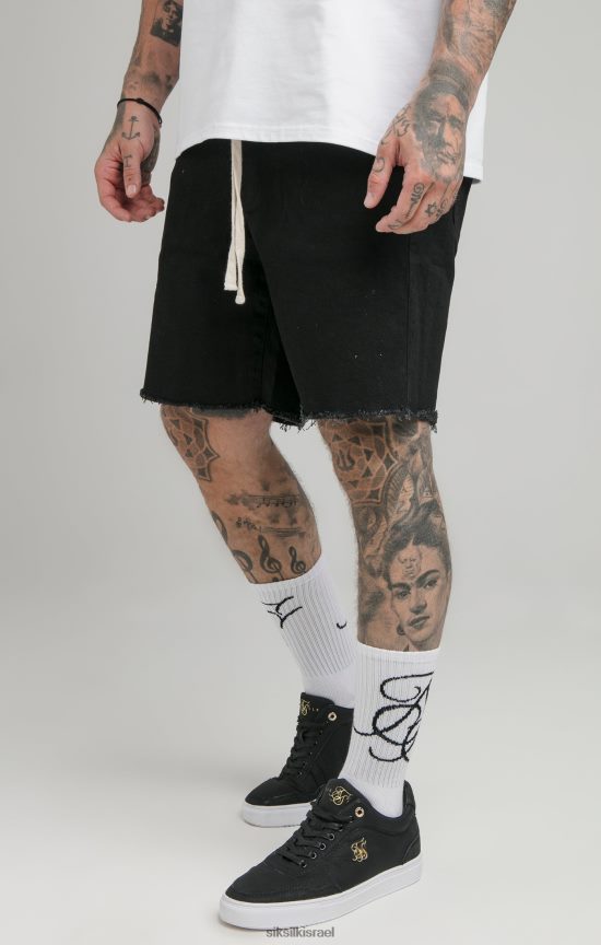 SikSilk לבוש 008V2F582 מכפלת גולמית שחורה קצרה ג'ינס רגוע גברים