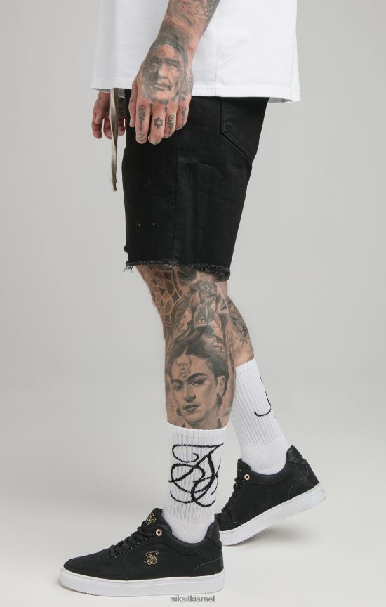 SikSilk לבוש 008V2F582 מכפלת גולמית שחורה קצרה ג'ינס רגוע גברים