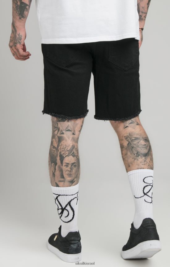SikSilk לבוש 008V2F582 מכפלת גולמית שחורה קצרה ג'ינס רגוע גברים