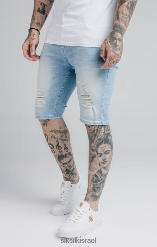 SikSilk לבוש 008V2F583 קצר ג'ינס במצוקה כחול גברים