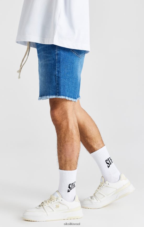 SikSilk לבוש 008V2F587 מכפלת גולמית כחולה קצרה ג'ינס רגוע גברים