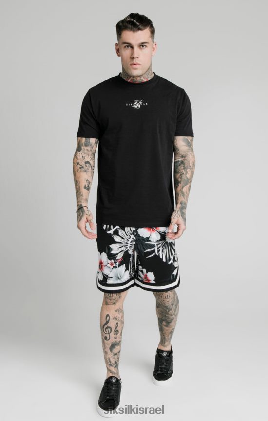 SikSilk לבוש 008V2F591 מכנסי כדורסל פרחוניים - שחורים גברים