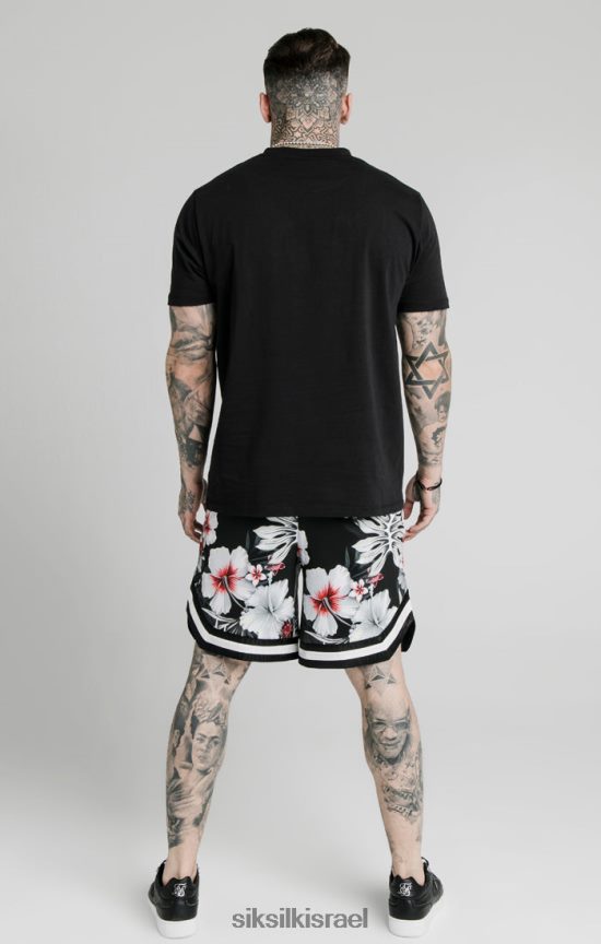 SikSilk לבוש 008V2F591 מכנסי כדורסל פרחוניים - שחורים גברים