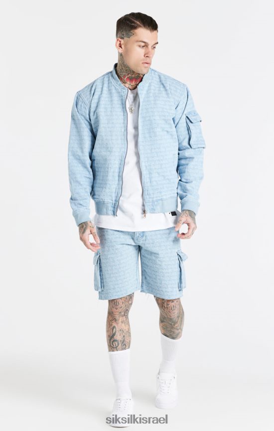 SikSilk לבוש 008V2F593 קצר מטען ג'ינס בצבע ג'קארד כחול גברים