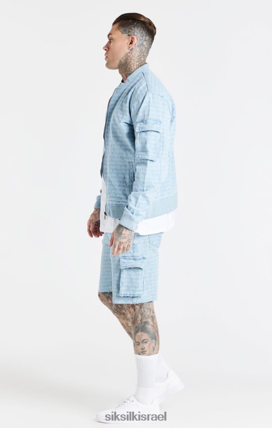 SikSilk לבוש 008V2F593 קצר מטען ג'ינס בצבע ג'קארד כחול גברים