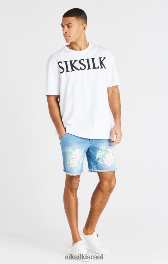 SikSilk לבוש 008V2F601 מכנסי ג'ינס פרחוניים גולמיים - כחול אבן מידה בהיר גברים