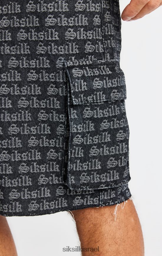 SikSilk לבוש 008V2F604 קצר מטען ג'ינס ג'קארד שחור גברים