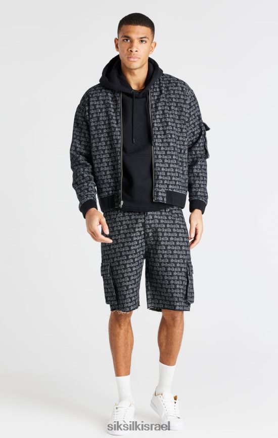 SikSilk לבוש 008V2F604 קצר מטען ג'ינס ג'קארד שחור גברים