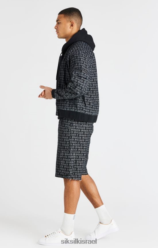 SikSilk לבוש 008V2F604 קצר מטען ג'ינס ג'קארד שחור גברים