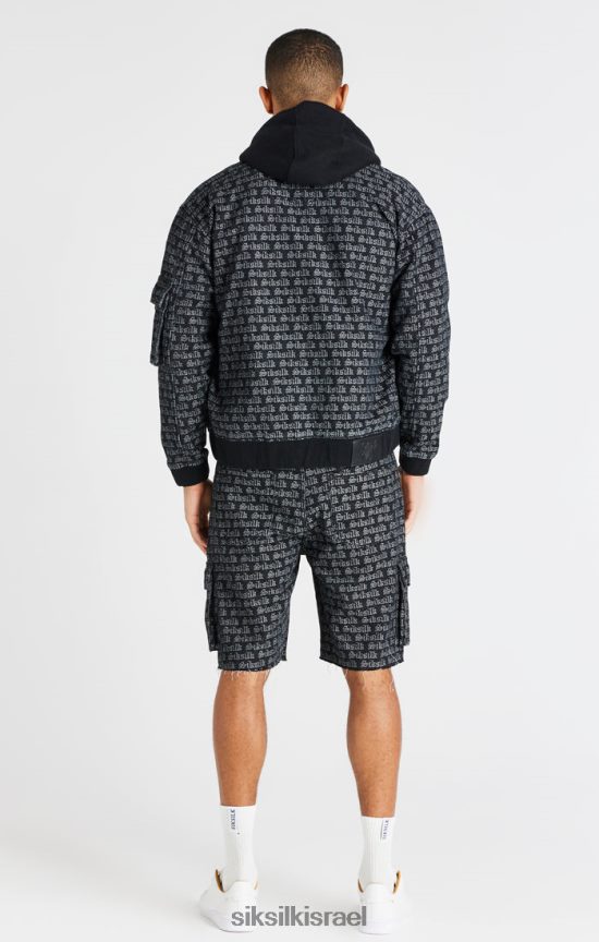 SikSilk לבוש 008V2F604 קצר מטען ג'ינס ג'קארד שחור גברים