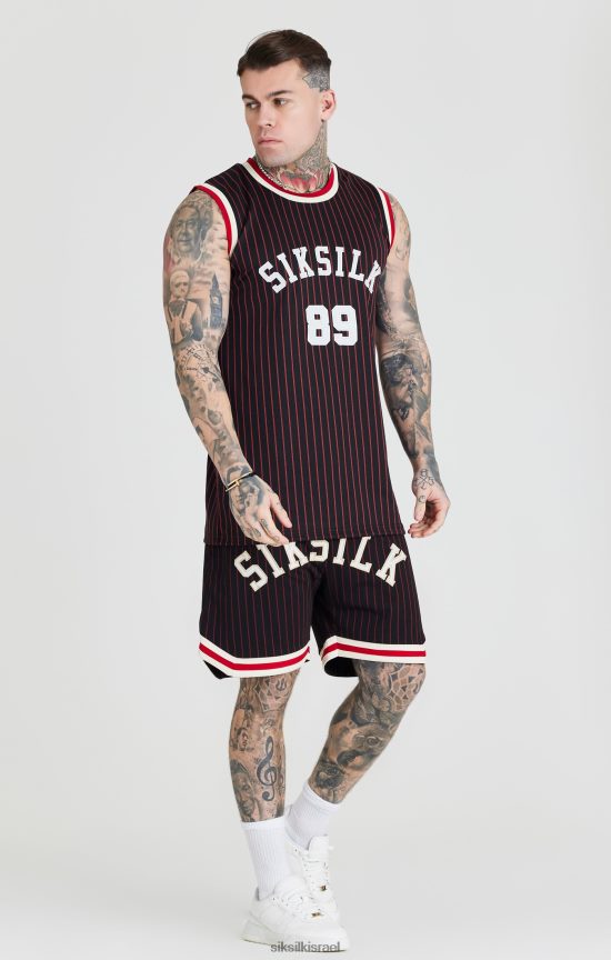 SikSilk לבוש 008V2F609 קצר כדורסל קלאסי רטרו שחור גברים