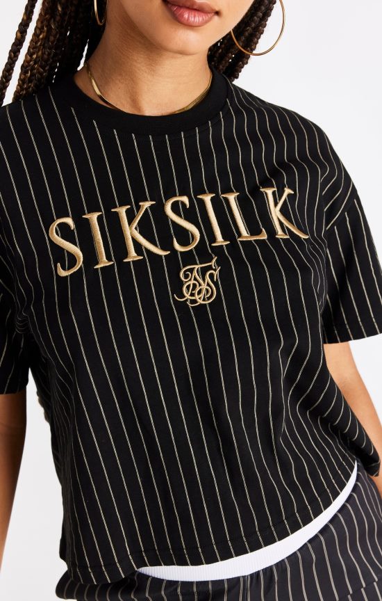 SikSilk לבוש 008V2F66 חולצת טריקו שחורה עם פסים נשים