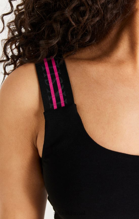 SikSilk לבוש 008V2F71 סרט שחור כתף אחת יבול ברלט נשים