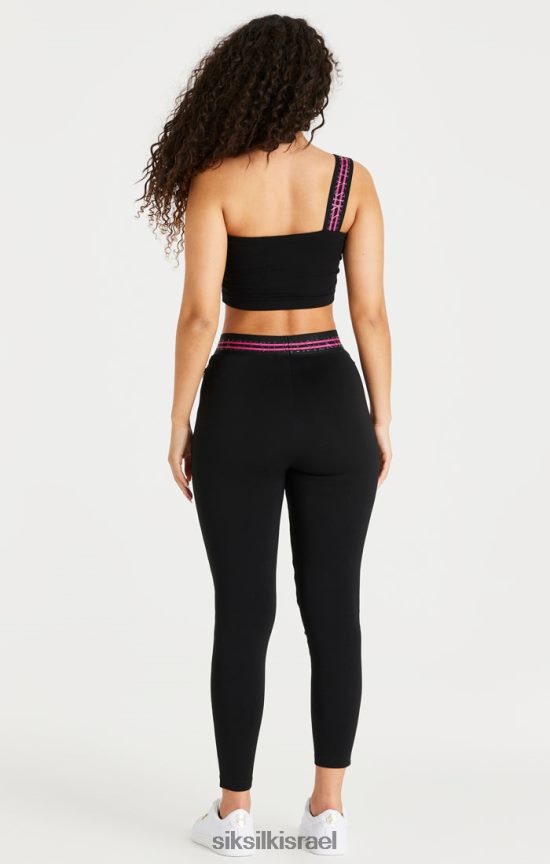 SikSilk לבוש 008V2F71 סרט שחור כתף אחת יבול ברלט נשים