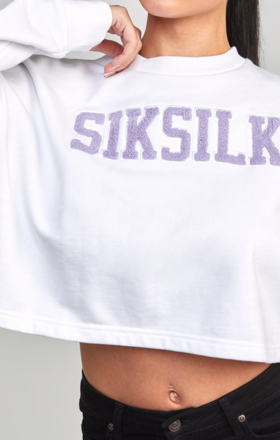 SikSilk לבוש 008V2F84 סווטשירט ורסייטי קרופ לבן נשים