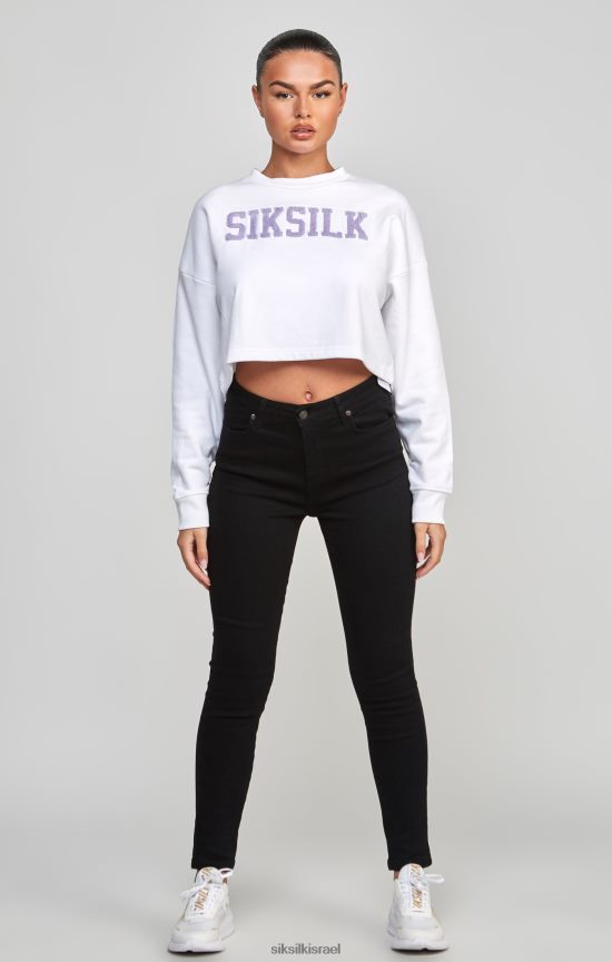 SikSilk לבוש 008V2F84 סווטשירט ורסייטי קרופ לבן נשים