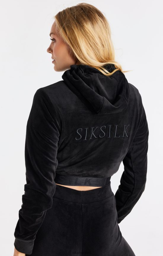 SikSilk לבוש 008V2F94 קפוצ'ון קצוץ קטיפה שחור נשים